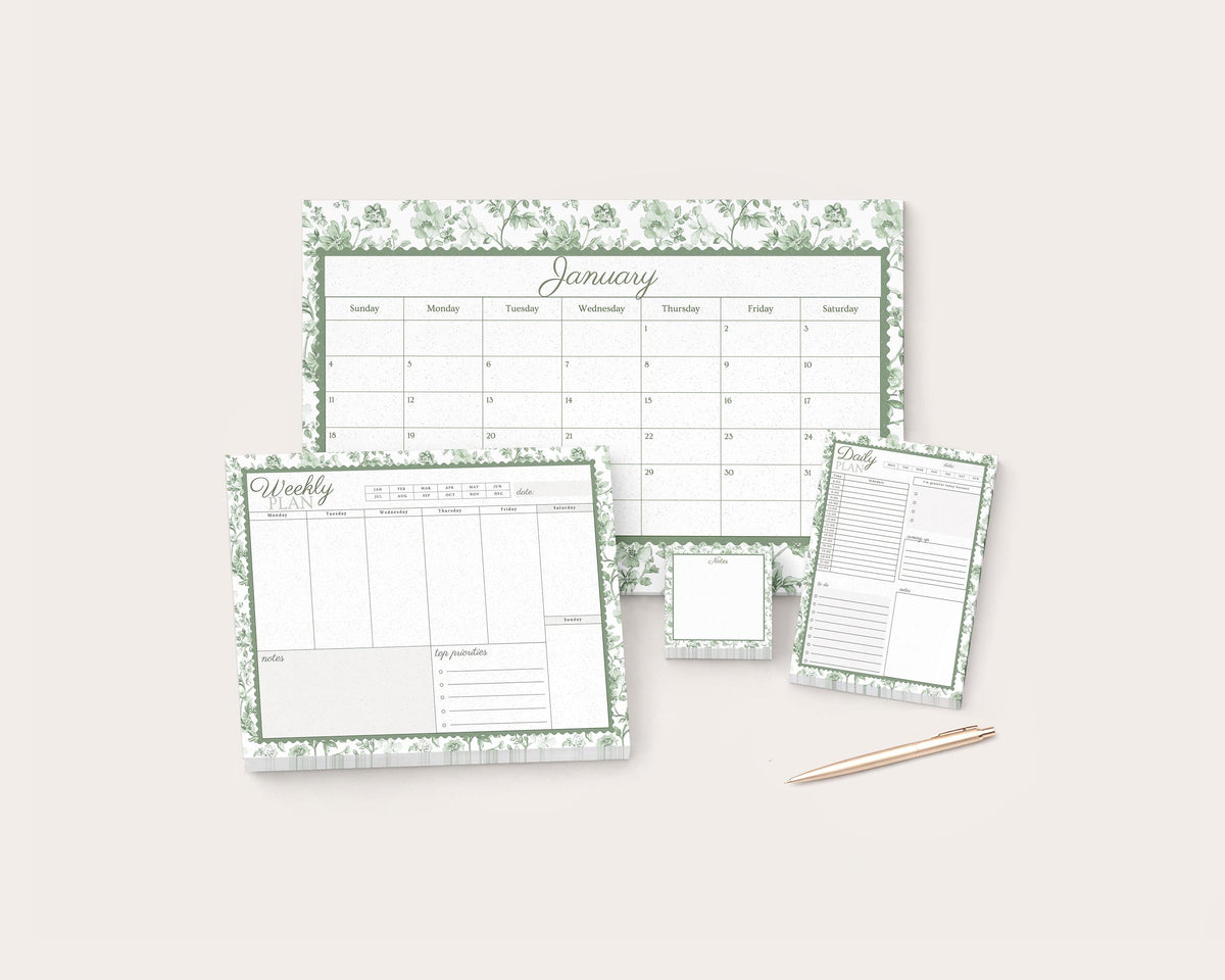 Floral 2026 Desk Calendar Pad | Weekly Daily Planner Notepad | Sage Green Stationery | Mother's Day Gift Idea