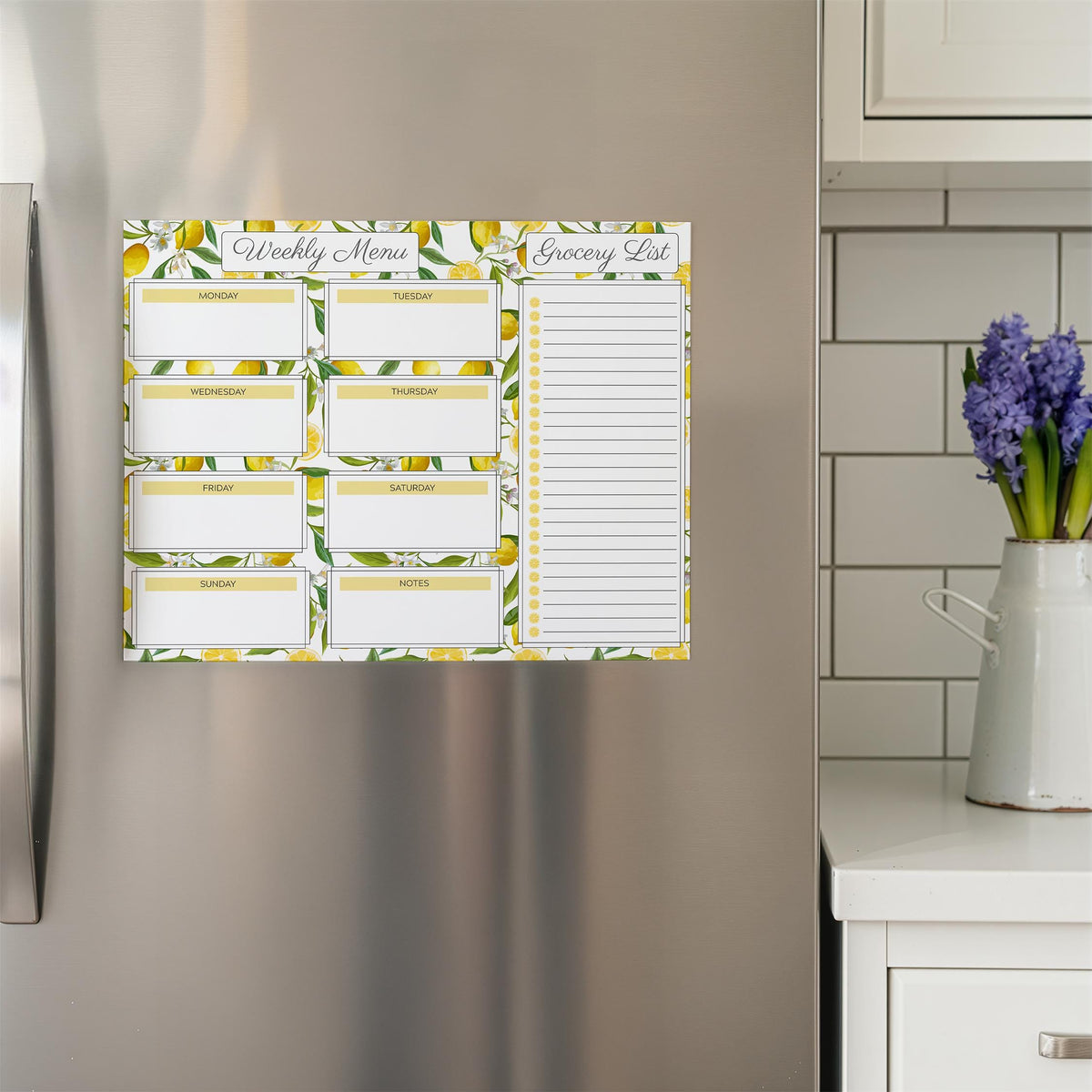 Weekly Menu & Grocery List | Magnetic Notepad Set | 110 sheets | Lemons | Mother's Day Gift Idea