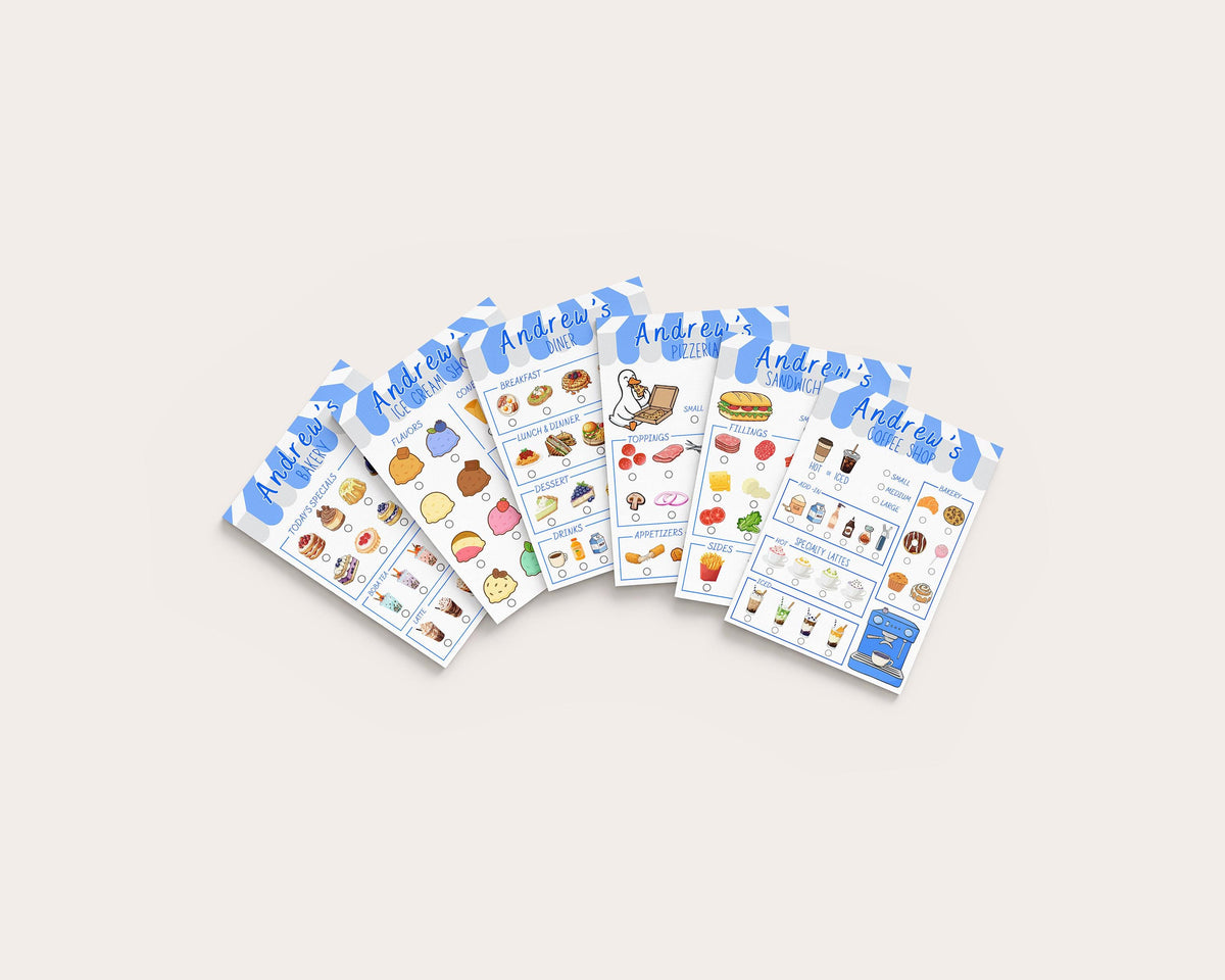Personalized Kids Pretend Play Notepads | Food Bundle | Pack of 6 | 5x7