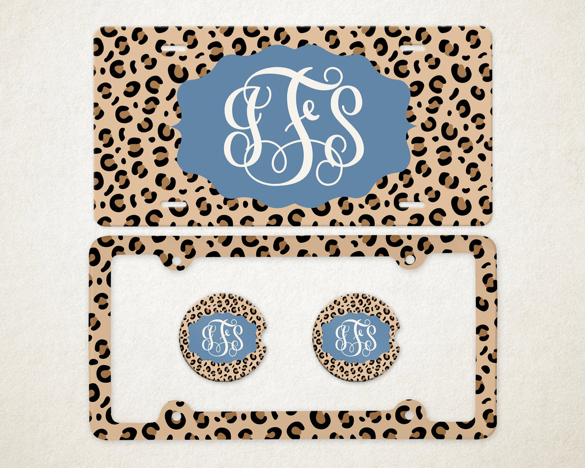 Personalized Car Accessories Set | Front License Plate, License Plate Frame, and Coasters | Mother's Day Gift Idea