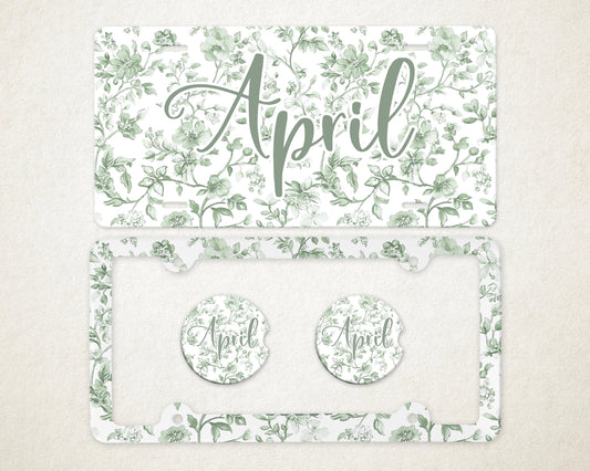 Personalized Car Accessories Set | Front License Plate, License Plate Frame, and Coasters | Mother's Day Gift Idea