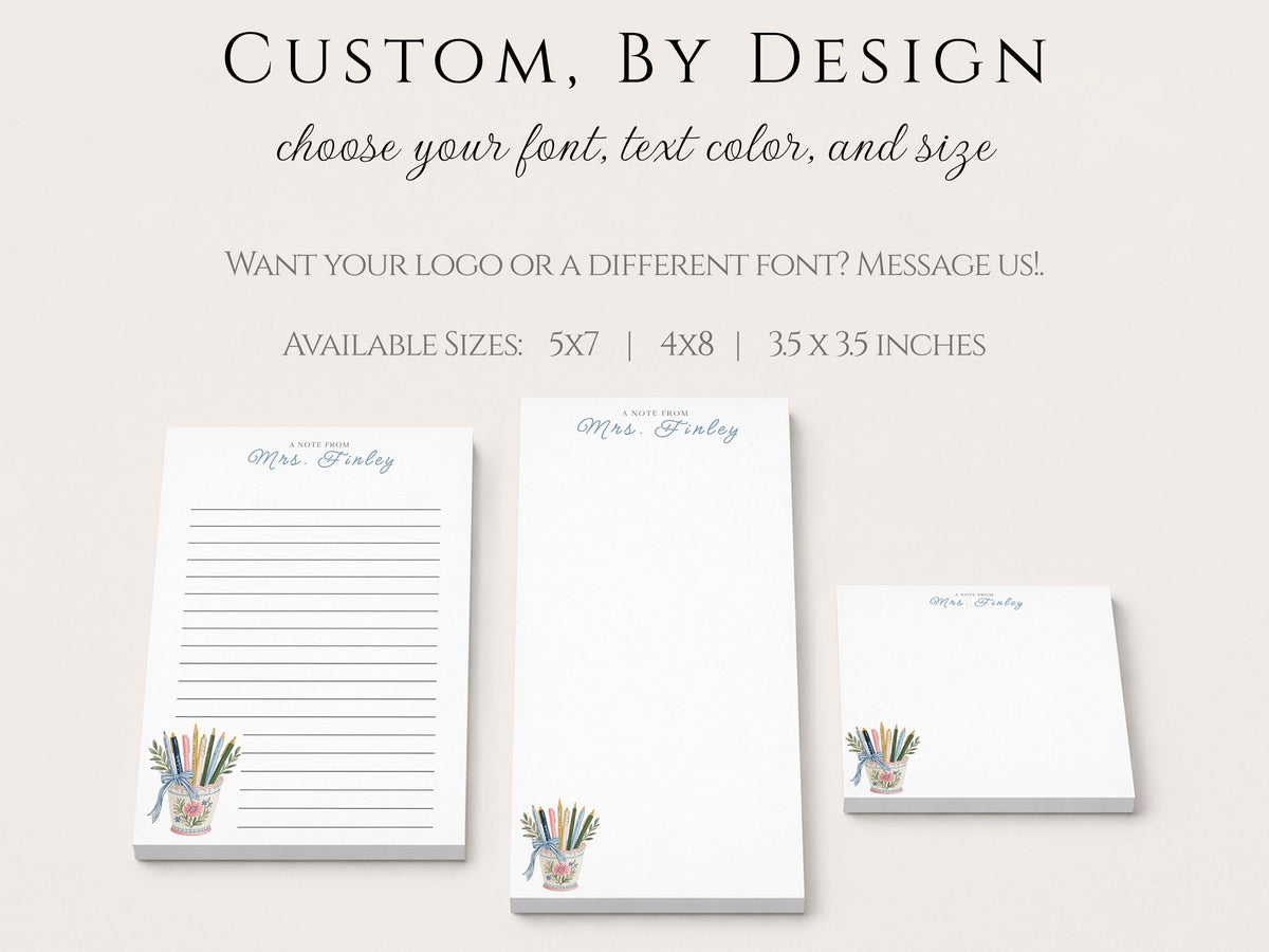 Personalized Teacher Notepad | Floral Pencil Holder