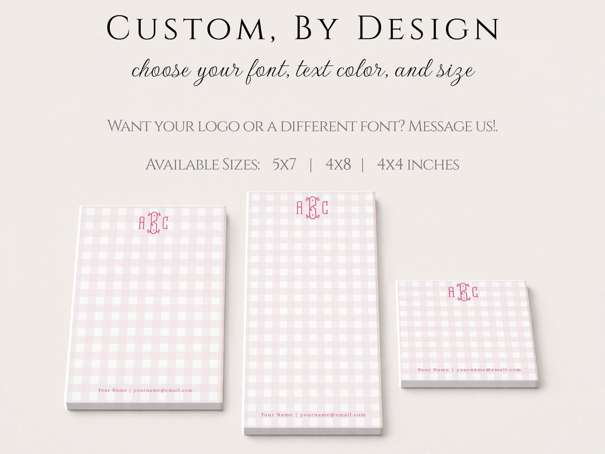 Monogram Notepad | Pink Gingham | Personalized Tearaway Notepad | Mother's Day Gift Idea