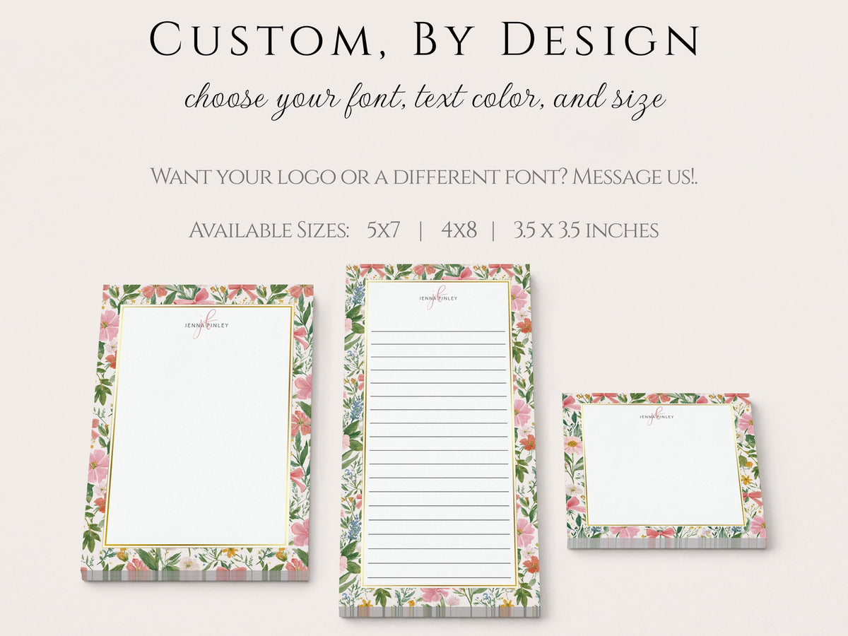 Personalized Floral Notepad | Dusty Pink Bows and Flowers | Mother's Day Gift Idea