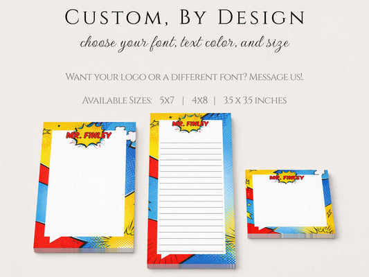 Personalized Teacher Notepad | Superhero Comic Book Inspired | Teacher Appreciation Gift