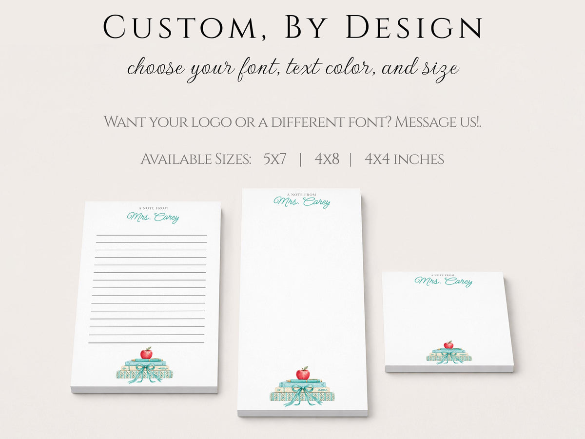 Personalized Teacher Notepad | Turquoise Bow Book Pile | Teacher Appreciation Gift