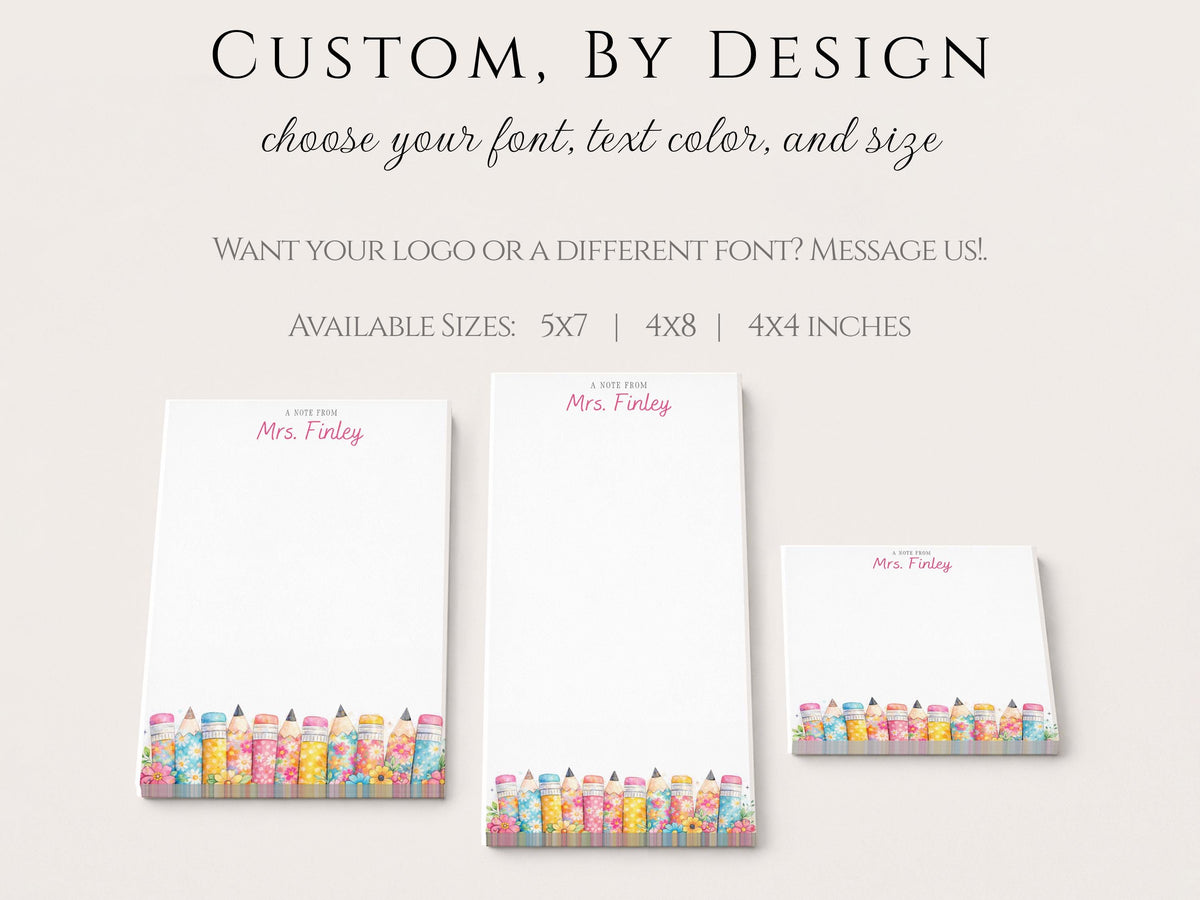 Personalized Teacher Notepad | Retro Floral Print Pencils | Teacher Appreciation Gift