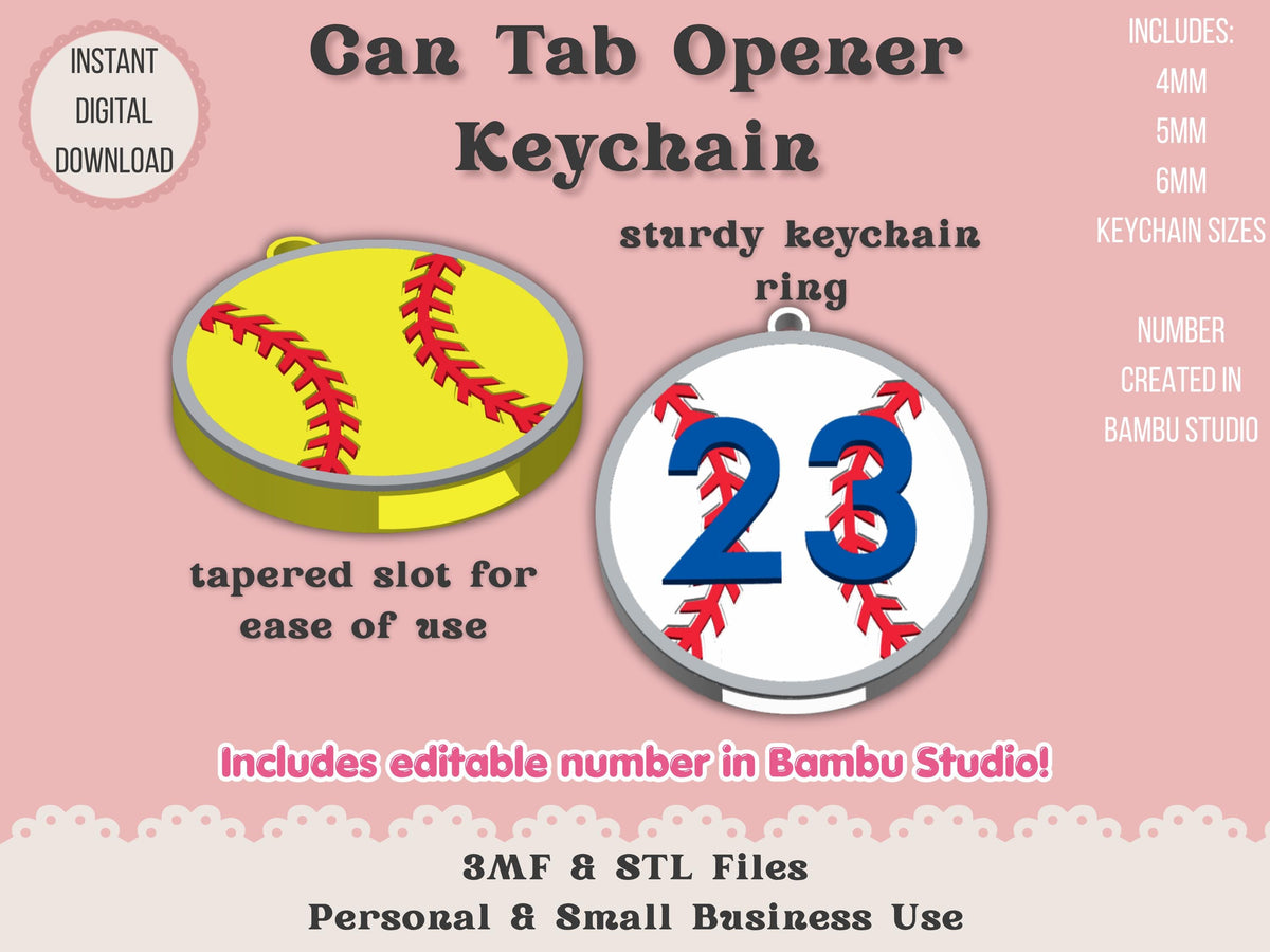 Baseball Softball with Number - Can Tab Opener - Digital File