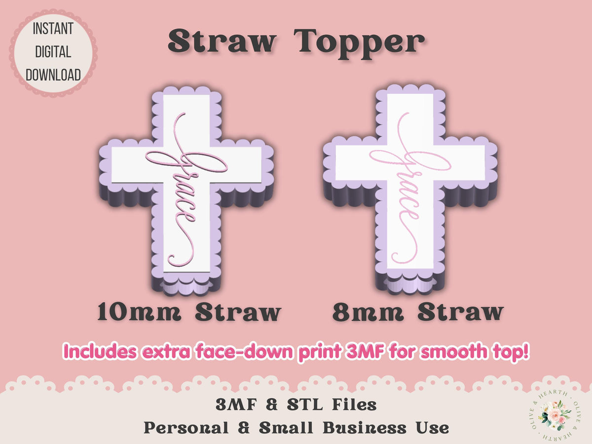 Scalloped Cross Grace - Straw Topper - Digital File