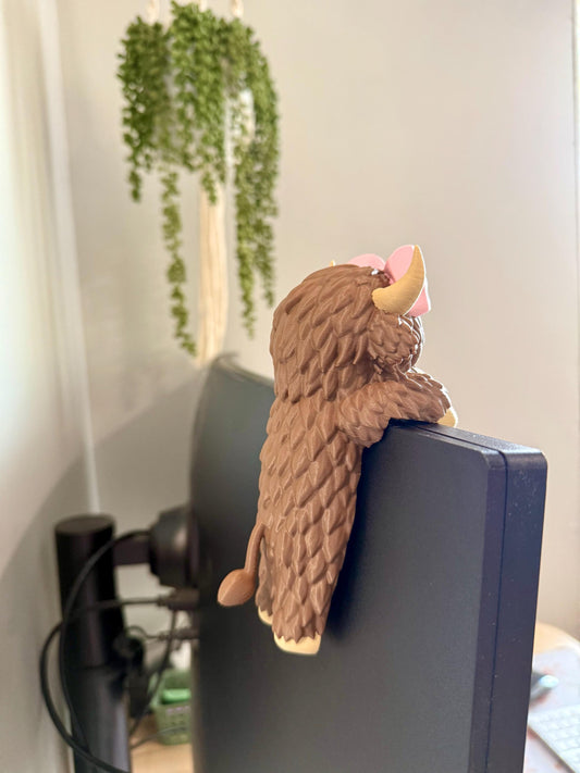 Monitor Buddy 3D Printer File | Highland Cow Coquette Bow STL 3MF | Commercial Use
