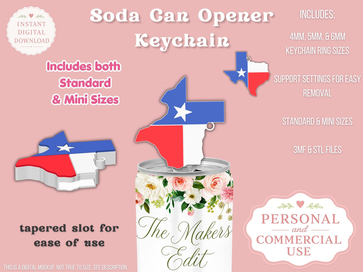 Texas Shape State Flag - Can Tab Opener - Digital File