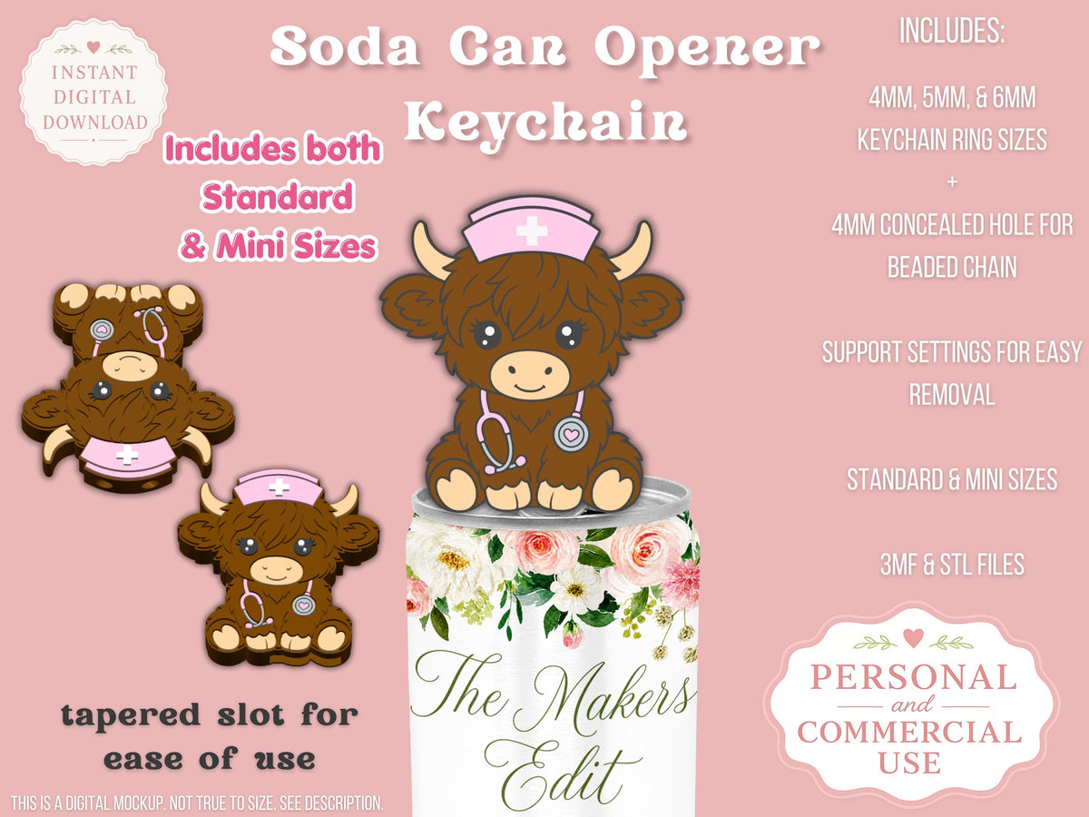 Nurse Highland Cow - Can Tab Opener - Digital File