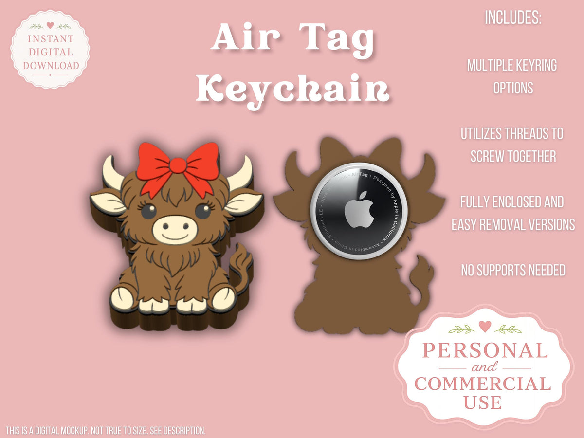 Highland Cow Coquette Bow - AirTag Holder - Digital File