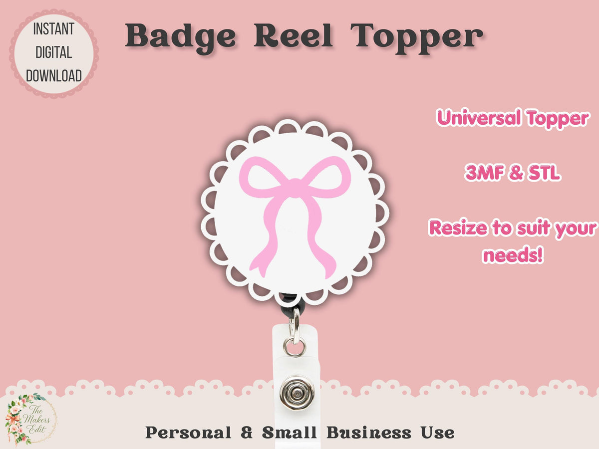 Scalloped Circle Coquette Bow - Badge Reel Topper - Digital File