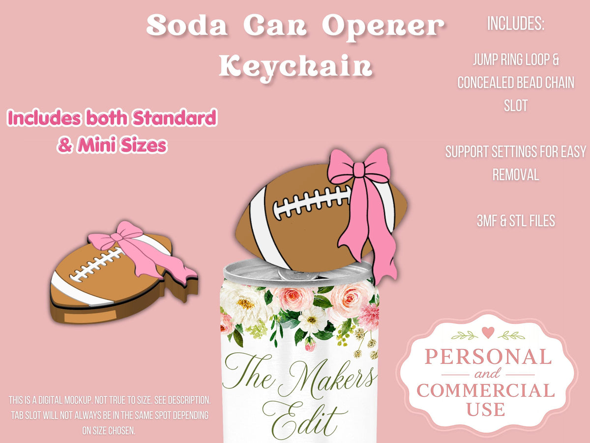 Soda Can Tab Opener Keychain 3D Printer File | Football Coquette STL 3MF
