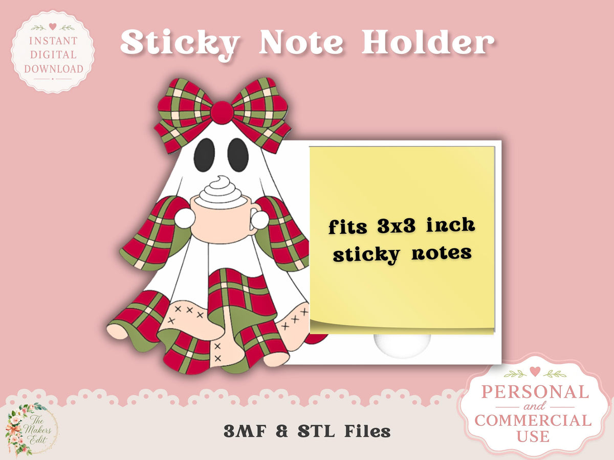 Sticky Note Holder 3D Printer File | Christmas Plaid Ghost STL 3MF