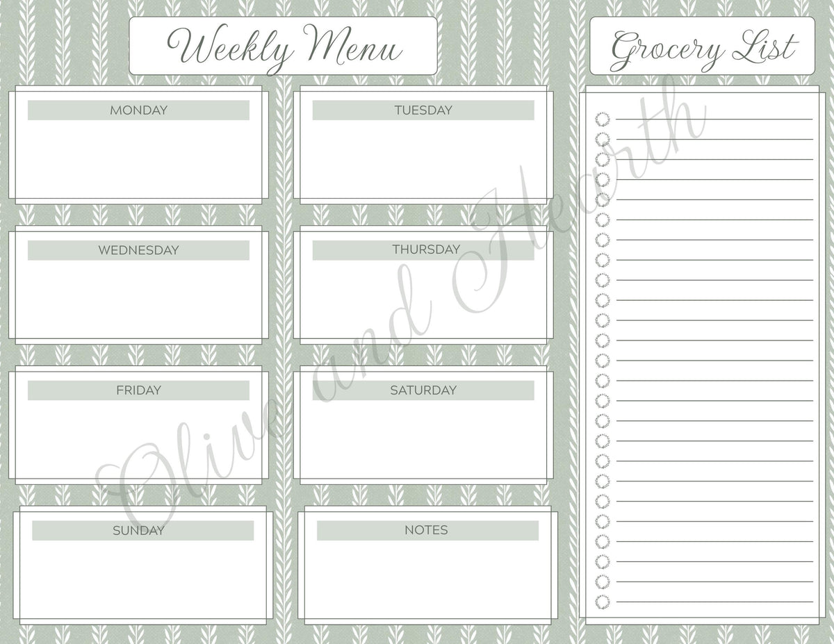 Floral Magnetic Weekly Menu & Grocery List Notepad Set | Sage Green | Dusty Pink | 110 Pages | Mother's Day Gift Idea