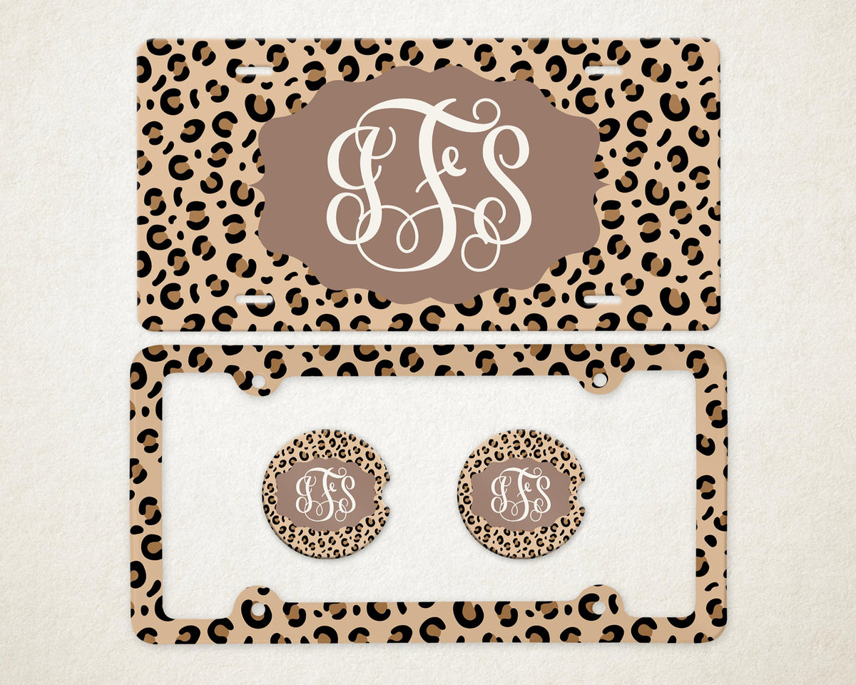 Personalized Car Accessories Set | Front License Plate, License Plate Frame, and Coasters | Mother's Day Gift Idea
