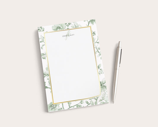 Personalized Floral Notepad | Sage Green Toile Flowers | Mother's Day Gift Idea