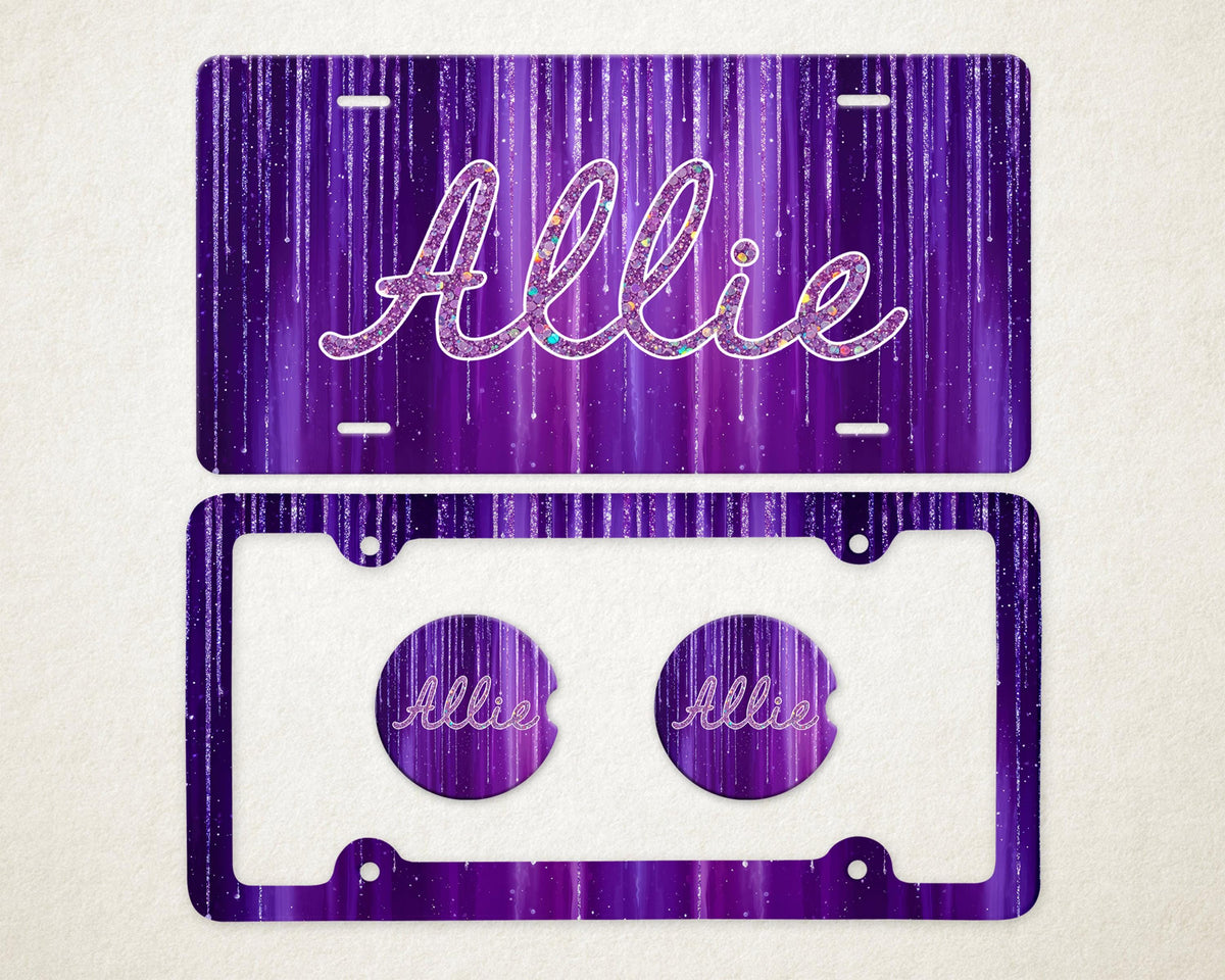 Personalized Car Accessories Set | Front License Plate, License Plate Frame, and Coasters | Mother's Day Gift Idea