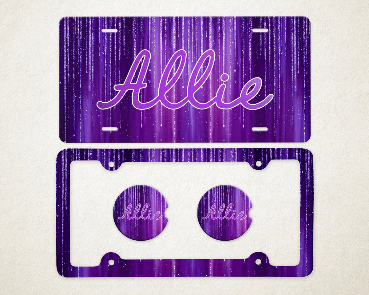 Personalized Car Accessories Set | Front License Plate, License Plate Frame, and Coasters | Mother's Day Gift Idea