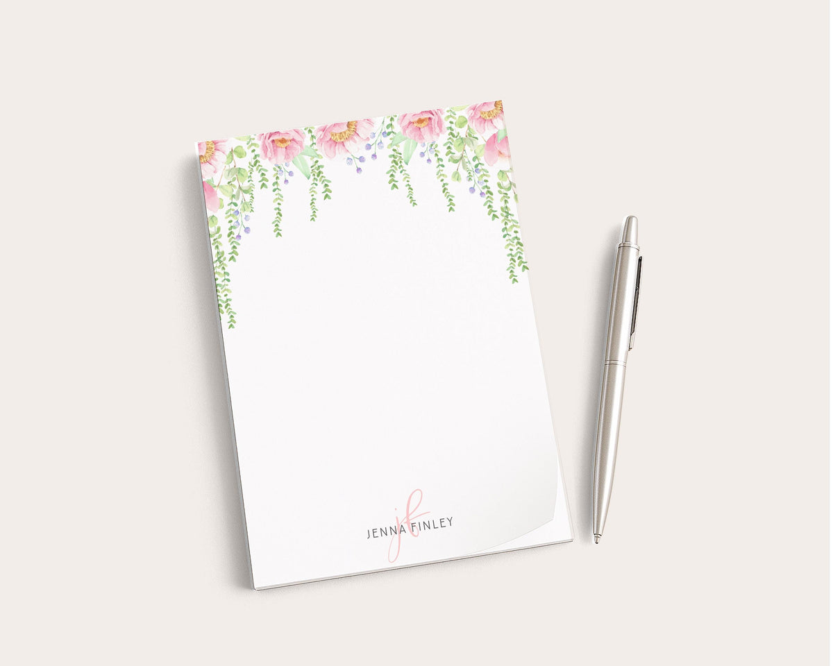 Personalized Floral Notepad | Watercolor Hanging Flowers | Peonies | Mother's Day Gift Idea