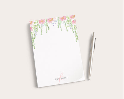 Personalized Floral Notepad | Watercolor Hanging Flowers | Peonies | Mother's Day Gift Idea