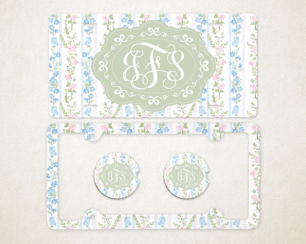 Personalized Car Accessories Set | Front License Plate, License Plate Frame, and Coasters | Mother's Day Gift Idea