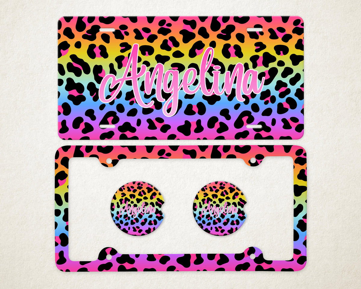 Personalized Car Accessories Set | Front License Plate, License Plate Frame, and Coasters | Mother's Day Gift Idea