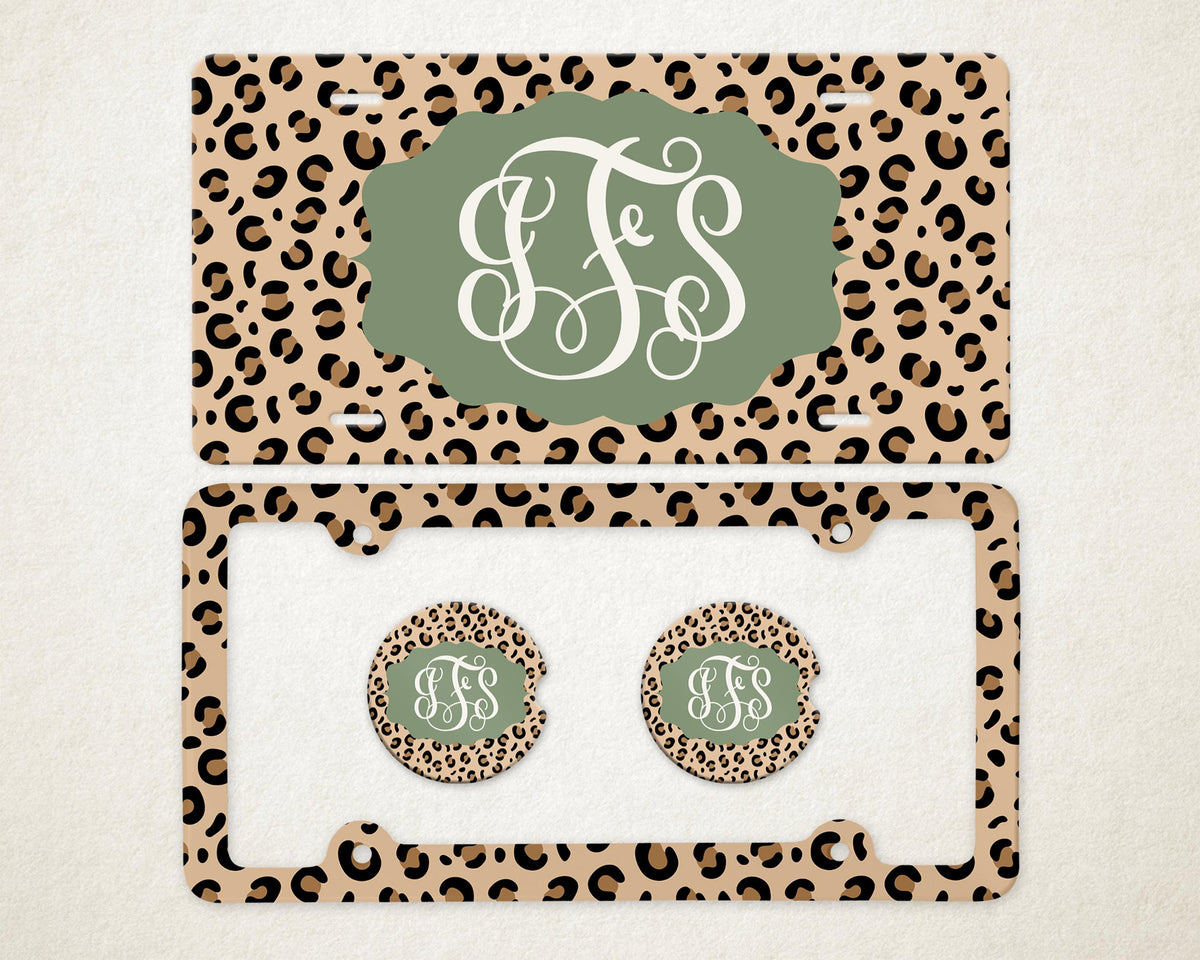 Personalized Car Accessories Set | Front License Plate, License Plate Frame, and Coasters | Mother's Day Gift Idea