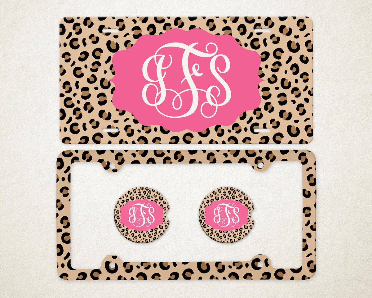 Personalized Car Accessories Set | Front License Plate, License Plate Frame, and Coasters | Mother's Day Gift Idea