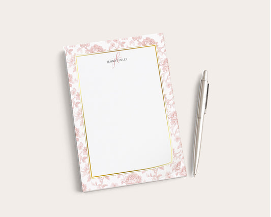 Personalized Floral Notepad | Dusty Rose Toile Flowers | Mother's Day Gift Idea
