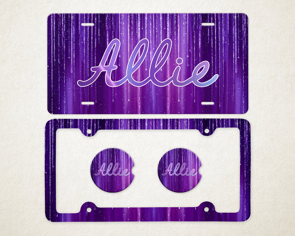 Personalized Car Accessories Set | Front License Plate, License Plate Frame, and Coasters | Mother's Day Gift Idea