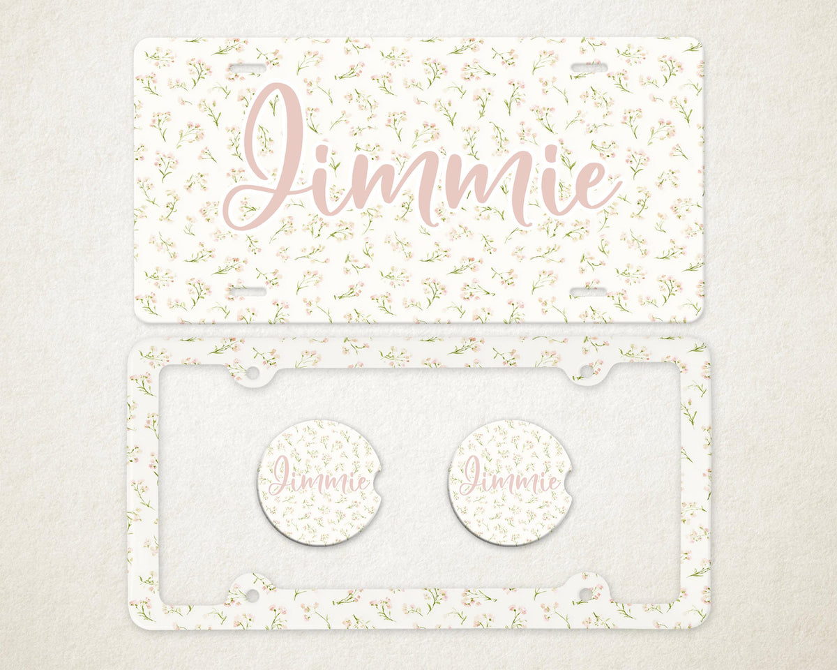 Personalized Car Accessories Set | Front License Plate, License Plate Frame, and Coasters | Mother's Day Gift Idea