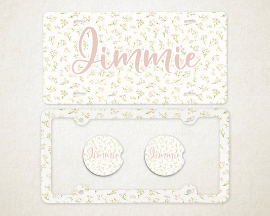 Personalized Car Accessories Set | Front License Plate, License Plate Frame, and Coasters | Mother's Day Gift Idea