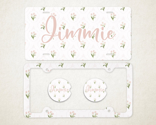 Personalized Car Accessories Set | Front License Plate, License Plate Frame, and Coasters | Mother's Day Gift Idea