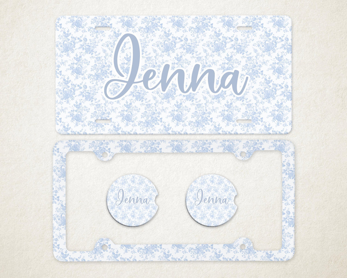 Personalized Car Accessories Set | Front License Plate, License Plate Frame, and Coasters | Mother's Day Gift Idea