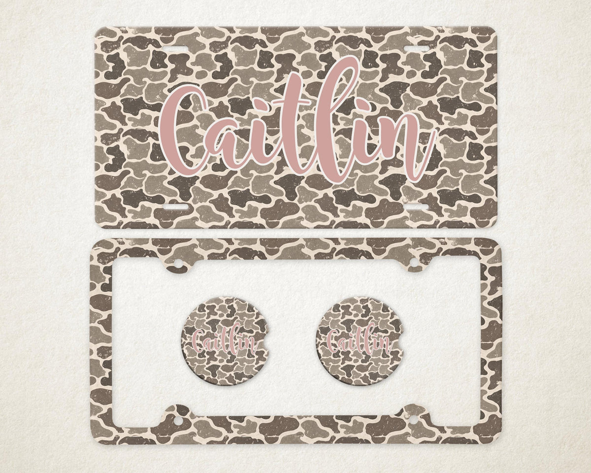 Personalized Car Accessories Set | Front License Plate, License Plate Frame, and Coasters | Mother's Day Gift Idea