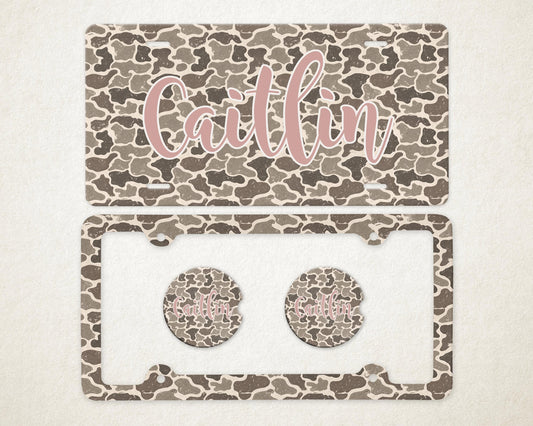 Personalized Car Accessories Set | Front License Plate, License Plate Frame, and Coasters | Mother's Day Gift Idea