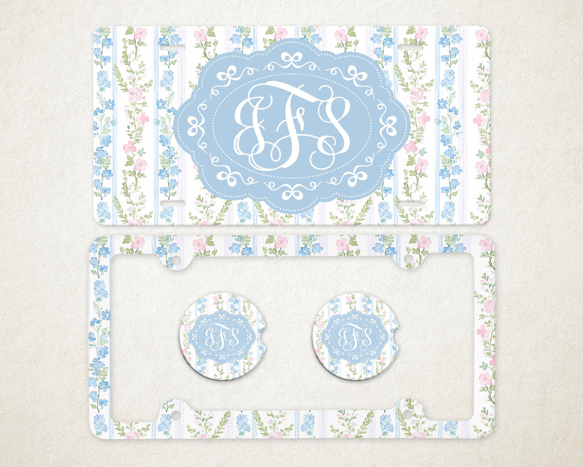 Personalized Car Accessories Set | Front License Plate, License Plate Frame, and Coasters | Mother's Day Gift Idea