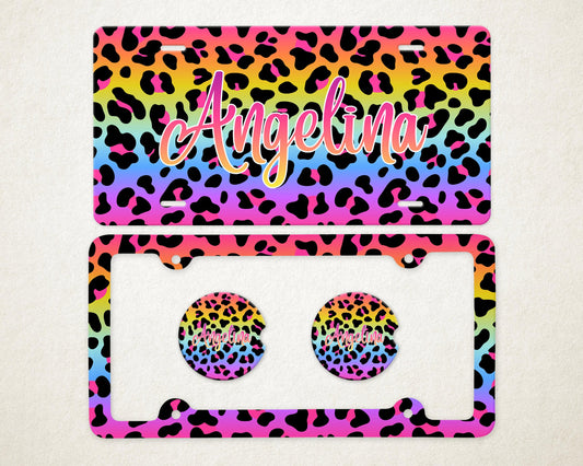 Personalized Car Accessories Set | Front License Plate, License Plate Frame, and Coasters | Mother's Day Gift Idea