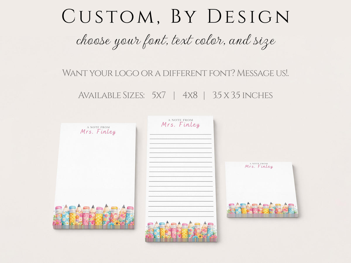 Personalized Teacher Notepad | Pink Floral Print Pencils | Teacher Appreciation Gift