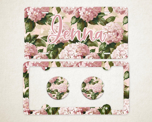 Personalized Car Accessories Set | Front License Plate, License Plate Frame, and Coasters | Mother's Day Gift Idea