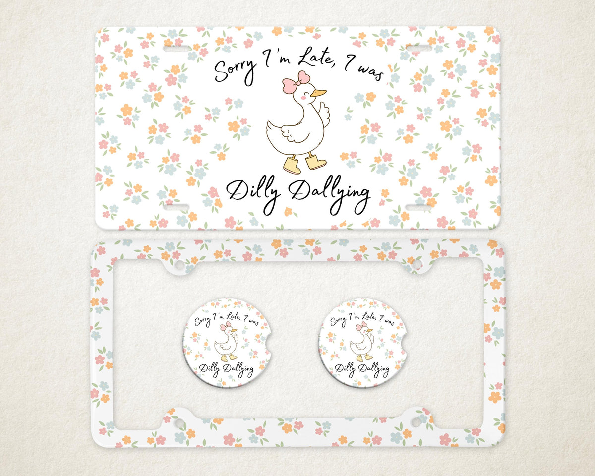 Personalized Car Accessories Set | Front License Plate, License Plate Frame, and Coasters | Mother's Day Gift Idea