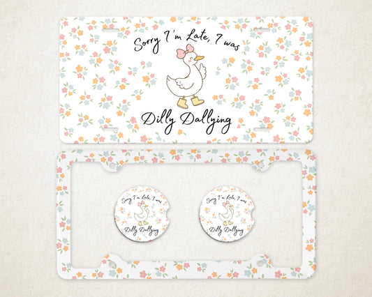 Personalized Car Accessories Set | Front License Plate, License Plate Frame, and Coasters | Mother's Day Gift Idea