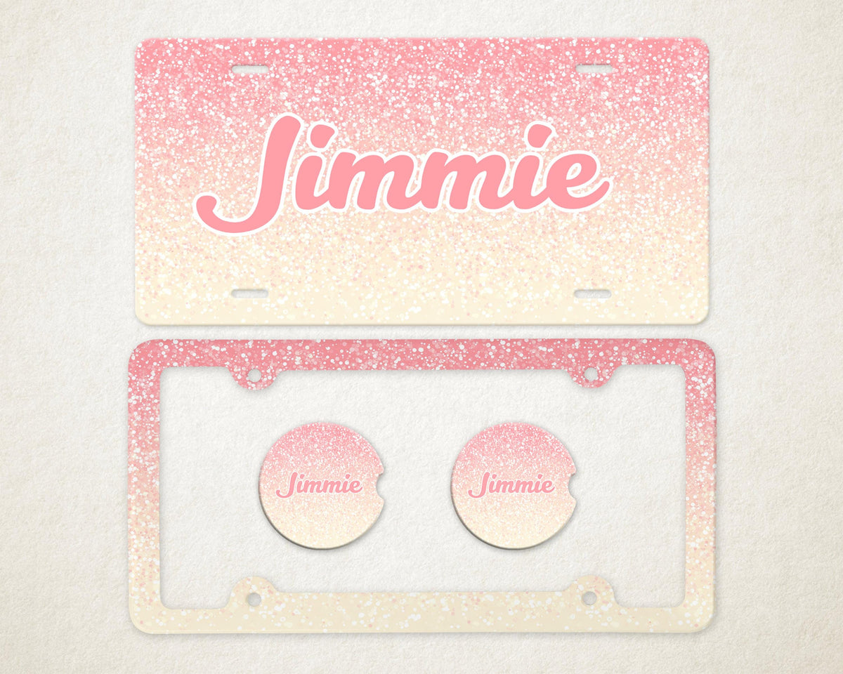 Personalized Car Accessories Set | Front License Plate, License Plate Frame, and Coasters | Mother's Day Gift Idea