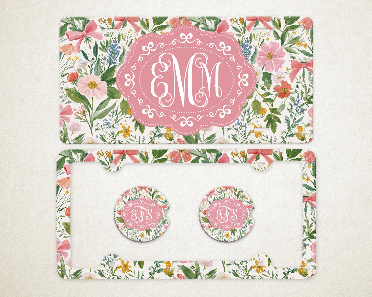 Personalized Car Accessories Set | Front License Plate, License Plate Frame, and Coasters | Mother's Day Gift Idea