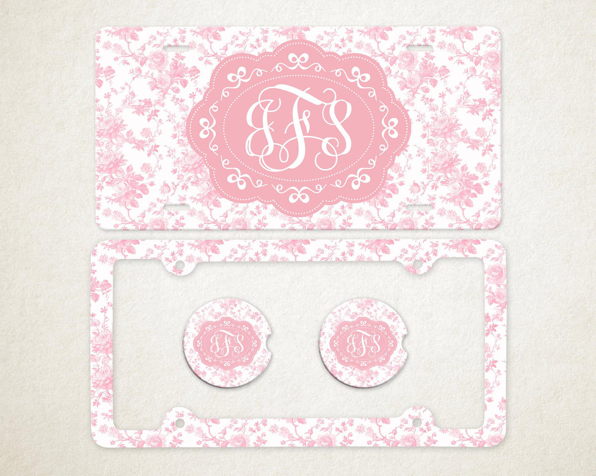 Personalized Car Accessories Set | Front License Plate, License Plate Frame, and Coasters | Mother's Day Gift Idea