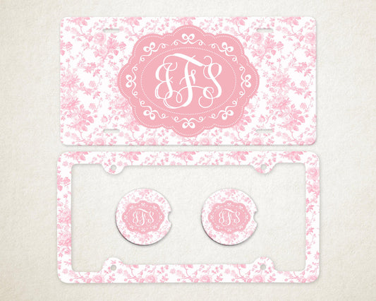 Personalized Car Accessories Set | Front License Plate, License Plate Frame, and Coasters | Mother's Day Gift Idea