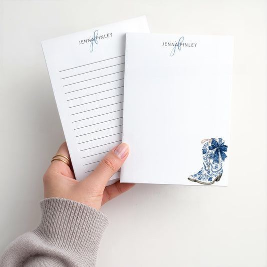 Personalized Floral Notepad | Blue Flower Cowgirl Boots | Coquette Bow | Mother's Day Gift Idea